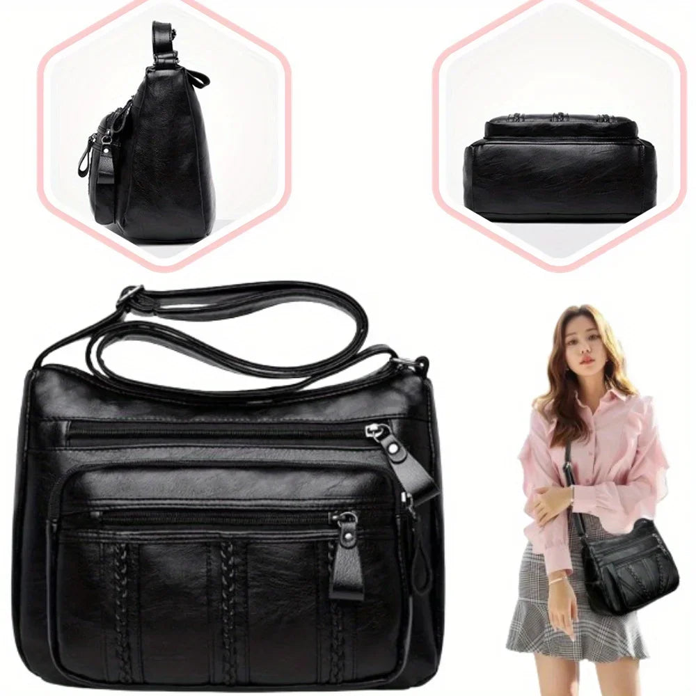 Bolsa feminina grande capacidade, multicamadas, leve