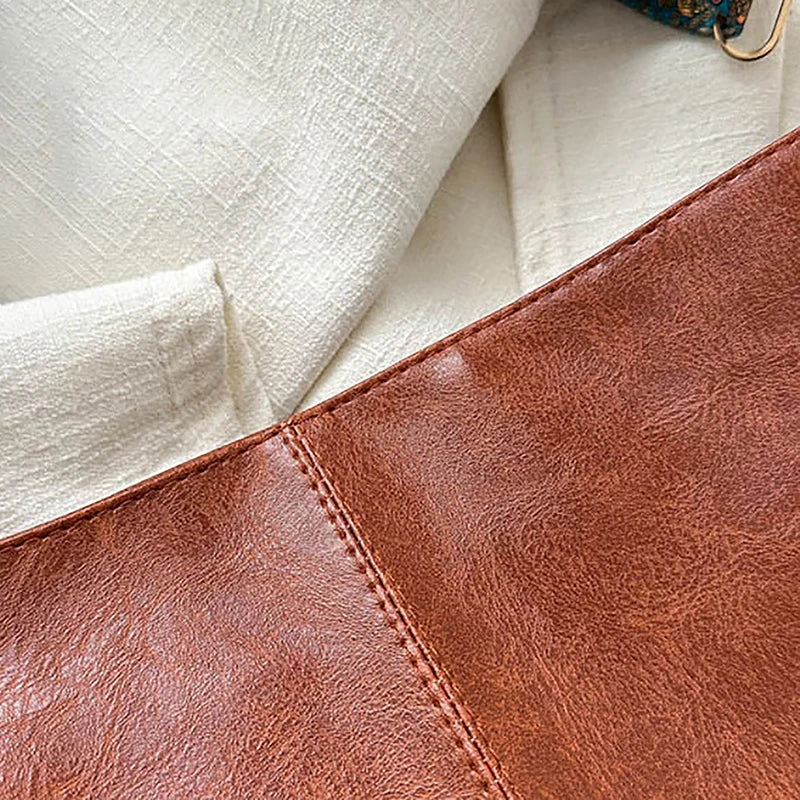 Bolsa transversal feminina com alça geométrica larga, grande capacidade, estilo retrô, em couro PU