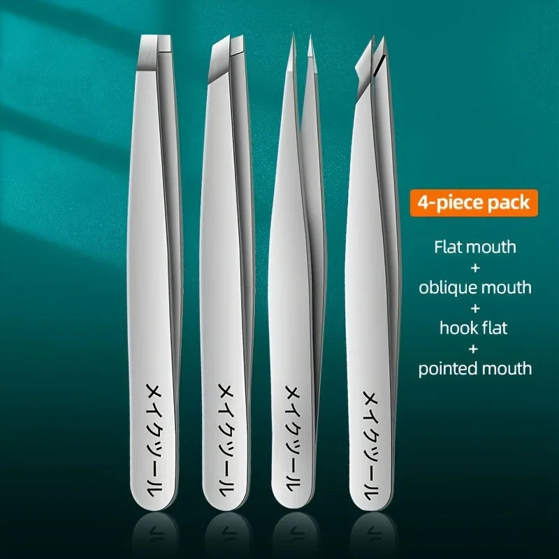 (Leve 4 e pague 2)Conjunto de 4 pinças profissionais para remoção de pelos de sobrancelha, perfeitas para uma remoção fácil e relaxante.