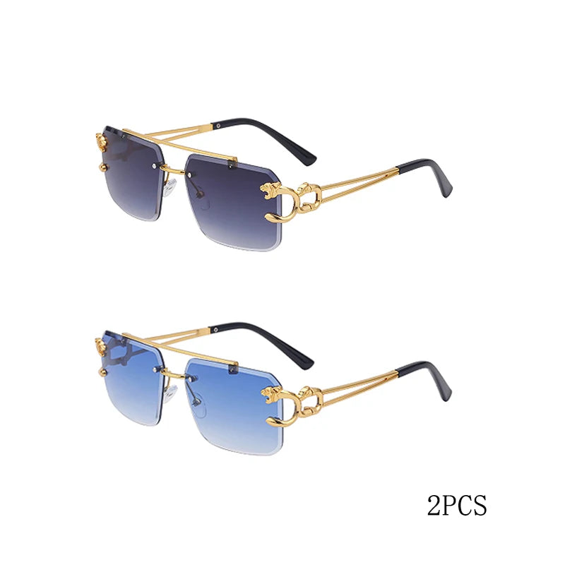 Óculos de Sol Fashion Metal Leopard Lentes Degradê Ocean Film e Proteção UV400