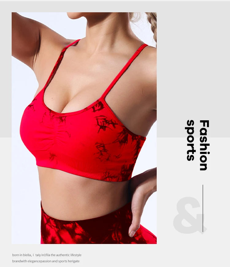 Colete feminino  com estampa tie-dye e alças sem costura, ideal para ioga, academia, esportes e corrida.