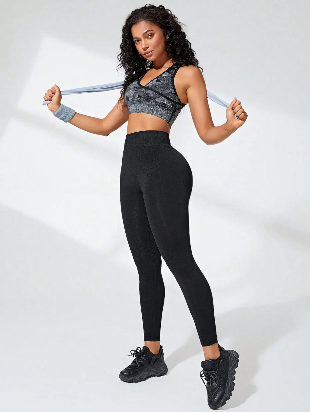 Leggings femininas de cintura alta, macias, com controle abdominal, modeladoras, pretas, para ioga, treino e corrida.