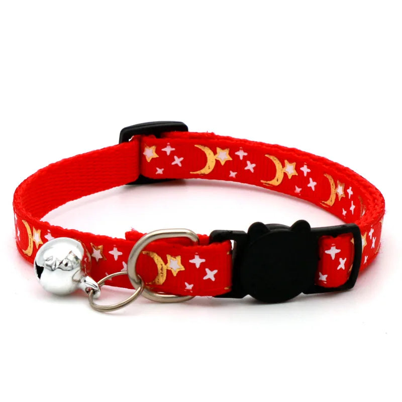 Coleira para Gato com Sino, Desenho Animado de Estrela e Lua, para Cães, Filhotes e Gatos, Ajustável, com Sino de Segurança