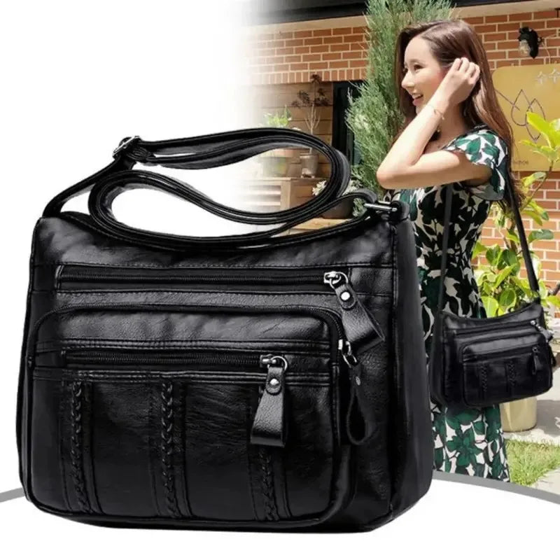 Bolsa feminina grande capacidade, multicamadas, leve