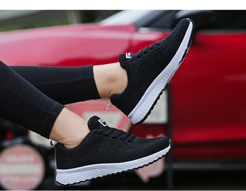 Sapatos casuais femininos, modernos, respiráveis, para caminhada, em mesh