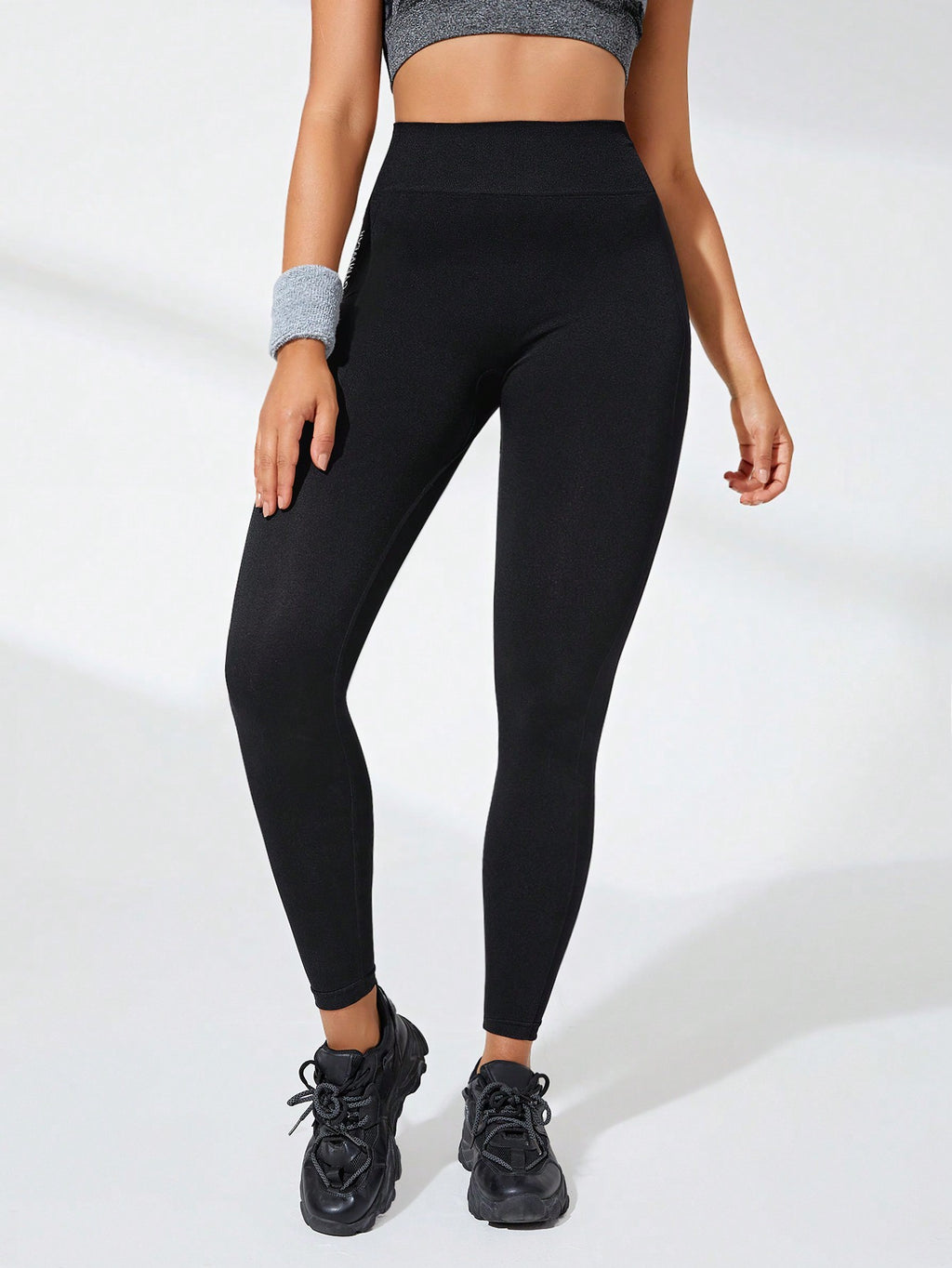 Leggings femininas de cintura alta, macias, com controle abdominal, modeladoras, pretas, para ioga, treino e corrida.