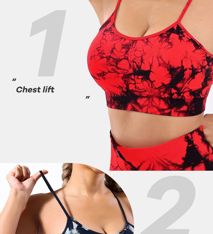 Colete feminino  com estampa tie-dye e alças sem costura, ideal para ioga, academia, esportes e corrida.