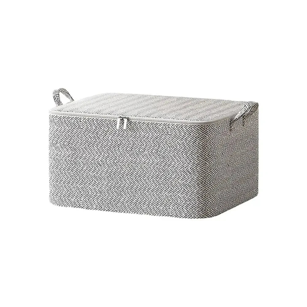 Saco de armazenamento para edredons em tecido com tampa e zíper, dobrável, para roupas e cobertores.