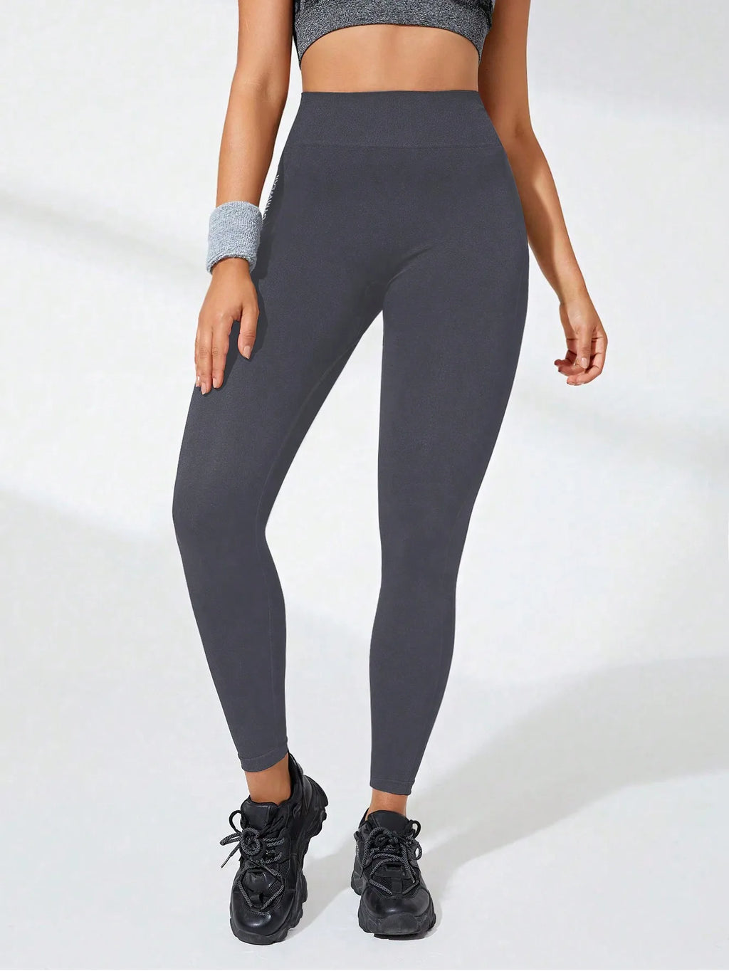 Leggings femininas de cintura alta, macias, com controle abdominal, modeladoras, pretas, para ioga, treino e corrida.