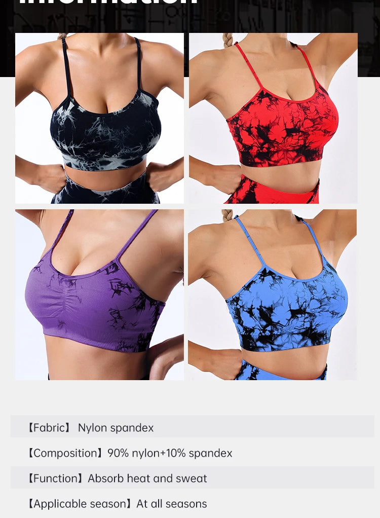 Colete feminino  com estampa tie-dye e alças sem costura, ideal para ioga, academia, esportes e corrida.