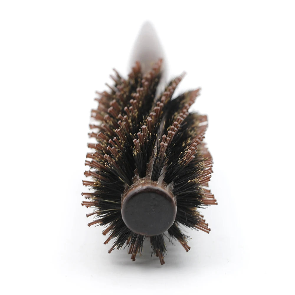 Escova de cabelo redonda com cabo de madeira,pente de cabelo reto com cerdas de javali, escova modeladora de cachos