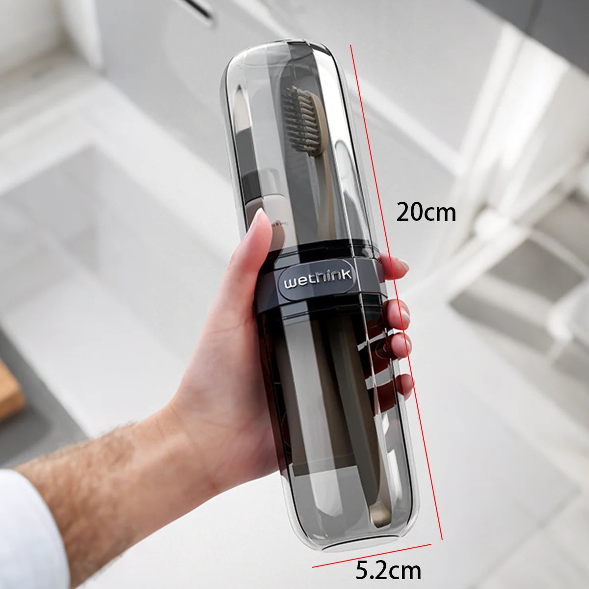 Estojo portátil para pasta de dente e escova de dentes, ideal para viagens e camping.