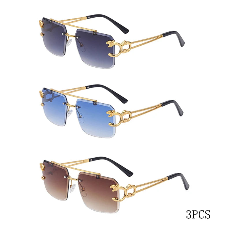 Óculos de Sol Fashion Metal Leopard Lentes Degradê Ocean Film e Proteção UV400