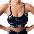 Colete feminino  com estampa tie-dye e alças sem costura, ideal para ioga, academia, esportes e corrida.