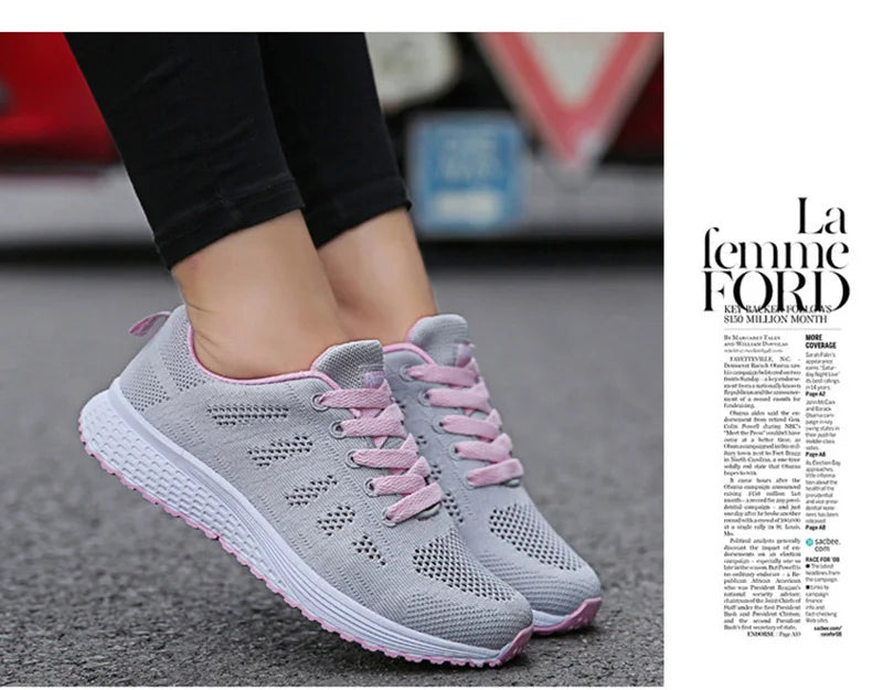 Sapatos casuais femininos, modernos, respiráveis, para caminhada, em mesh
