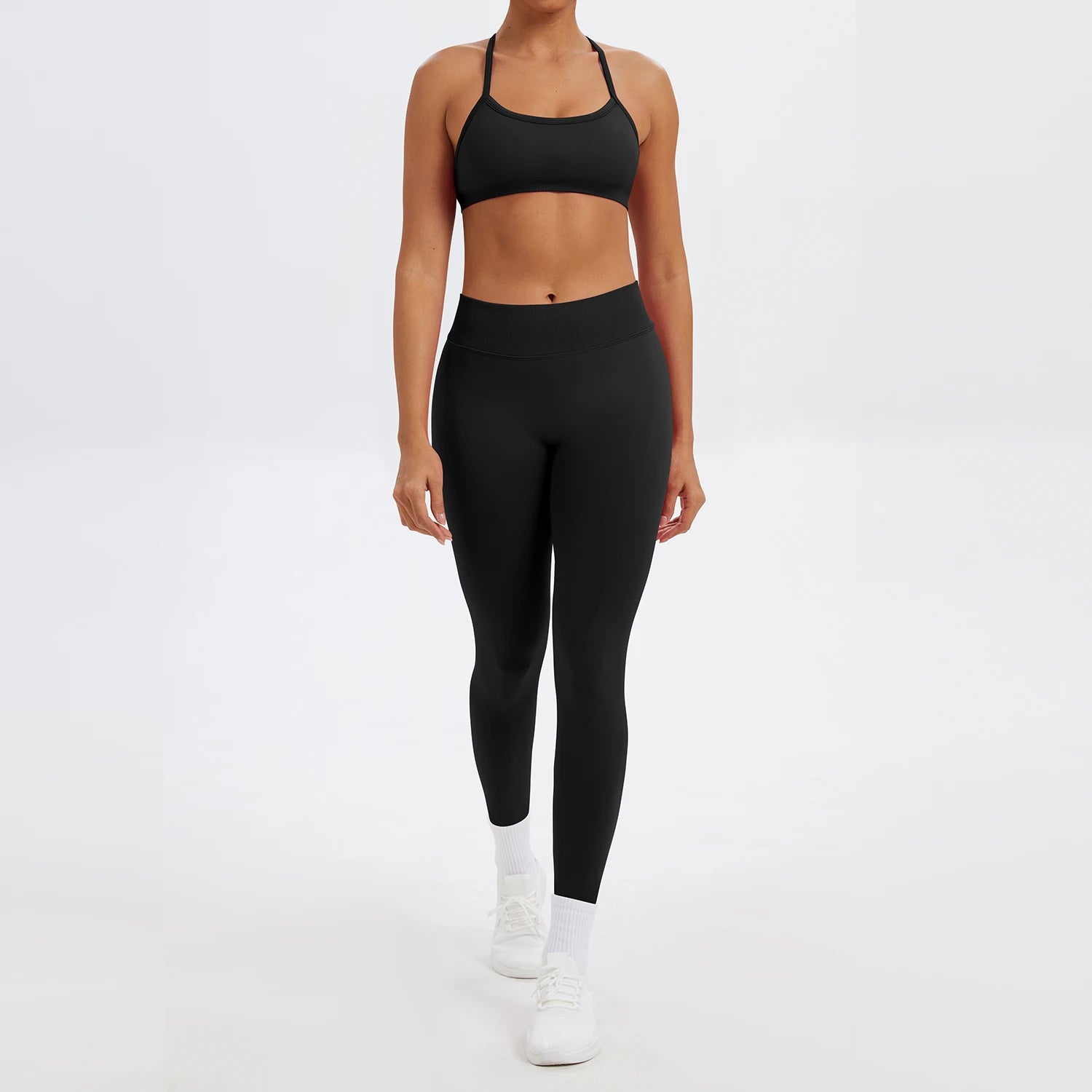Conjunto Fitness Feminino de 2 Peças para Yoga e Academia – Top Esportivo e Legging de Cintura Alta Sem Costura para Treinos e Atividades Físicas