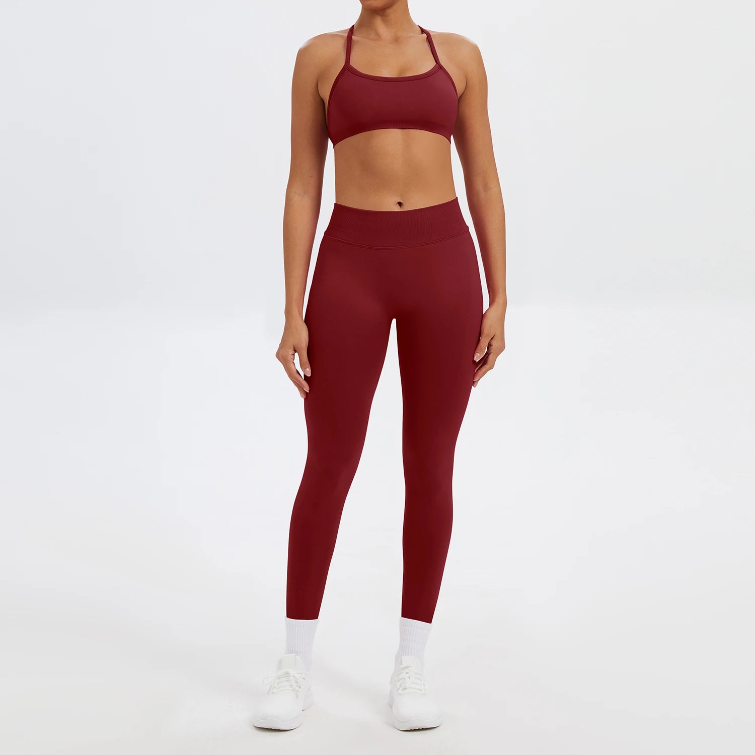 Conjunto Fitness Feminino de 2 Peças para Yoga e Academia – Top Esportivo e Legging de Cintura Alta Sem Costura para Treinos e Atividades Físicas