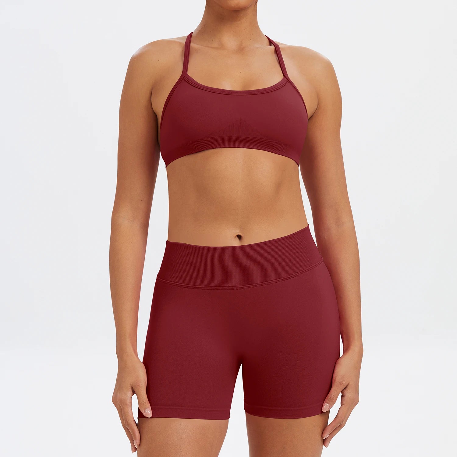 Conjunto Fitness Feminino de 2 Peças para Yoga e Academia – Top Esportivo e Legging de Cintura Alta Sem Costura para Treinos e Atividades Físicas
