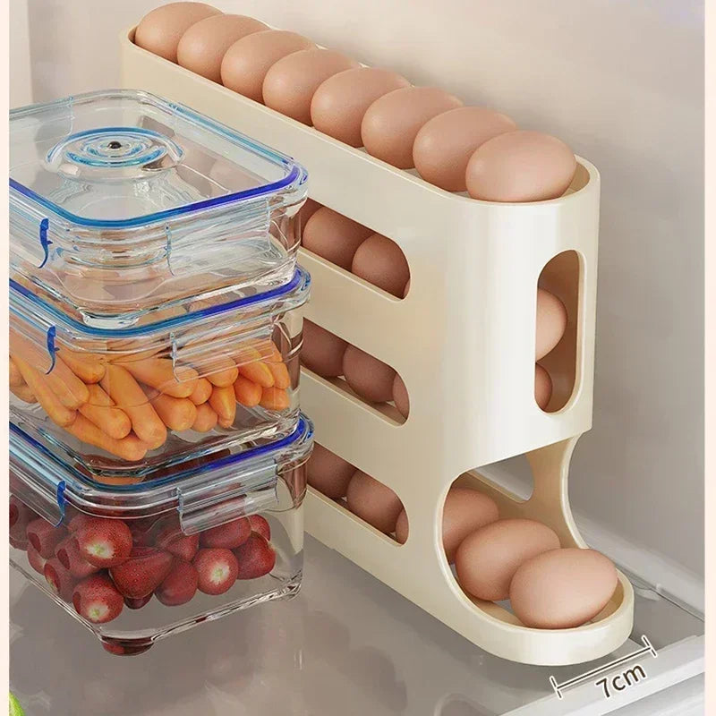 Organizador de Ovos com Rolagem Automática para Geladeira – Economia de Espaço e Organização Inteligente 🥚✨🏠📦