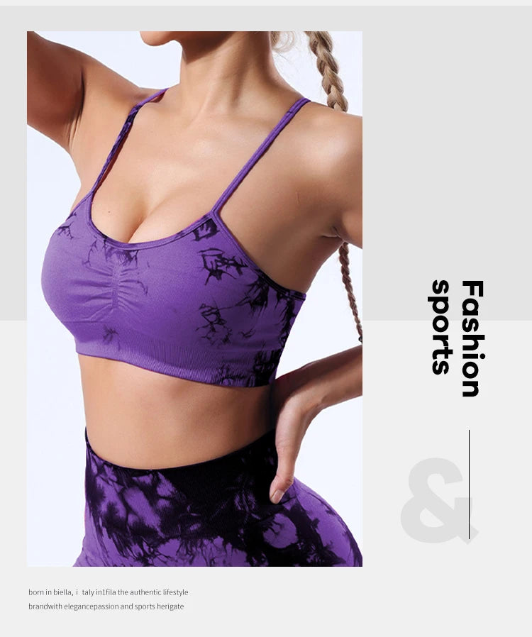 Colete feminino  com estampa tie-dye e alças sem costura, ideal para ioga, academia, esportes e corrida.