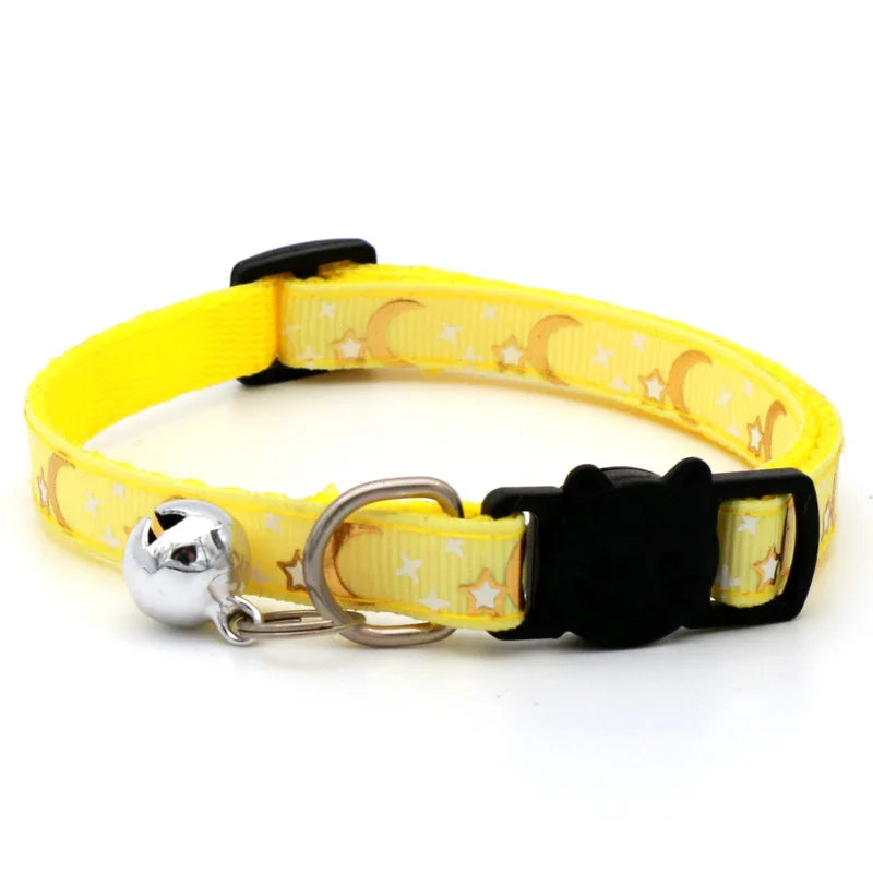 Coleira para Gato com Sino, Desenho Animado de Estrela e Lua, para Cães, Filhotes e Gatos, Ajustável, com Sino de Segurança