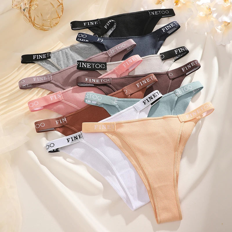 Conjunto de 5 peças de lingerie sexy feminina em algodão, com estampa de letras, cintura baixa, modelo Finetoo, confortável e íntima.