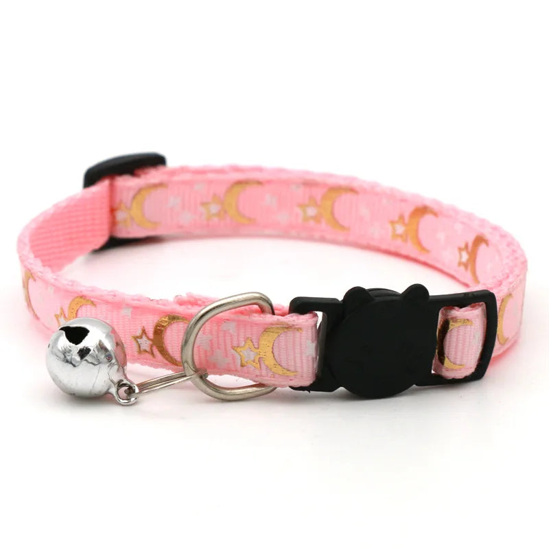 Coleira para Gato com Sino, Desenho Animado de Estrela e Lua, para Cães, Filhotes e Gatos, Ajustável, com Sino de Segurança