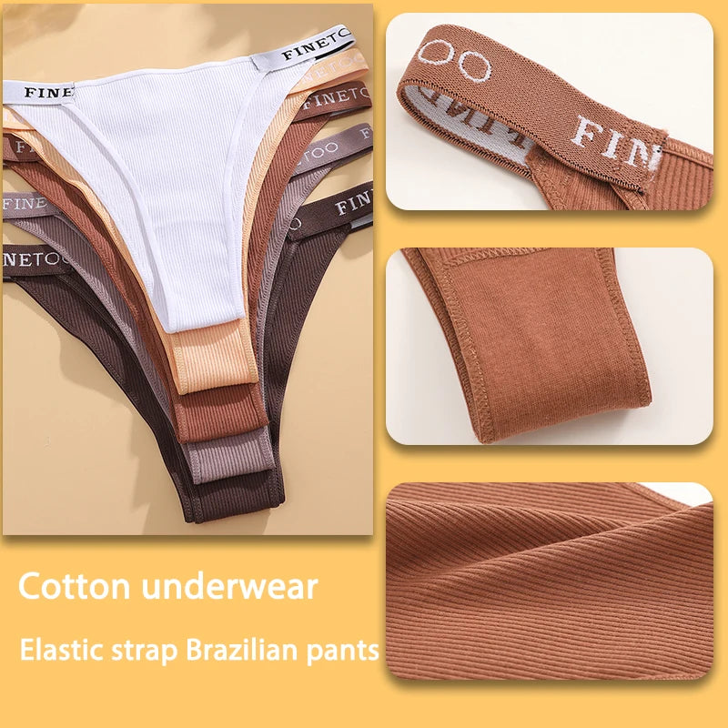 Conjunto de 5 peças de lingerie sexy feminina em algodão, com estampa de letras, cintura baixa, modelo Finetoo, confortável e íntima.