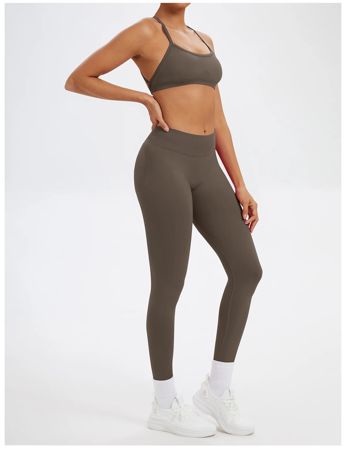 Conjunto Fitness Feminino de 2 Peças para Yoga e Academia – Top Esportivo e Legging de Cintura Alta Sem Costura para Treinos e Atividades Físicas