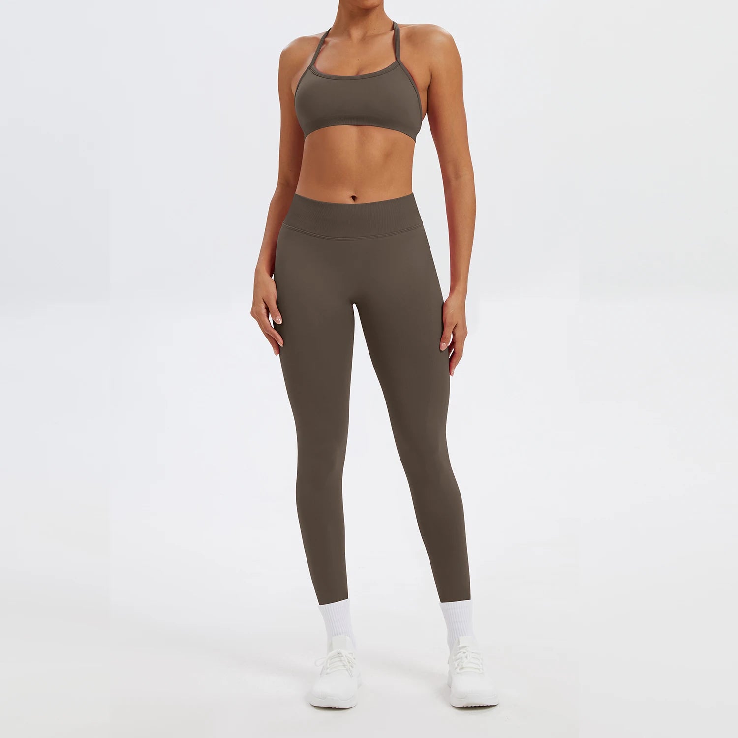 Conjunto Fitness Feminino de 2 Peças para Yoga e Academia – Top Esportivo e Legging de Cintura Alta Sem Costura para Treinos e Atividades Físicas