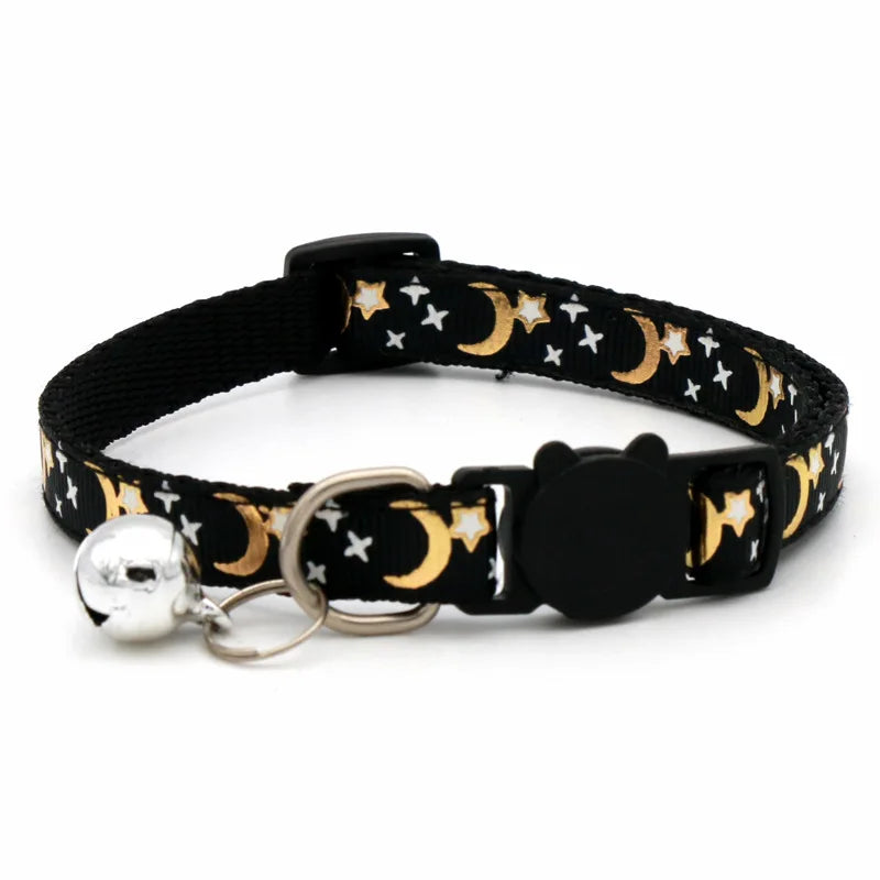 Coleira para Gato com Sino, Desenho Animado de Estrela e Lua, para Cães, Filhotes e Gatos, Ajustável, com Sino de Segurança
