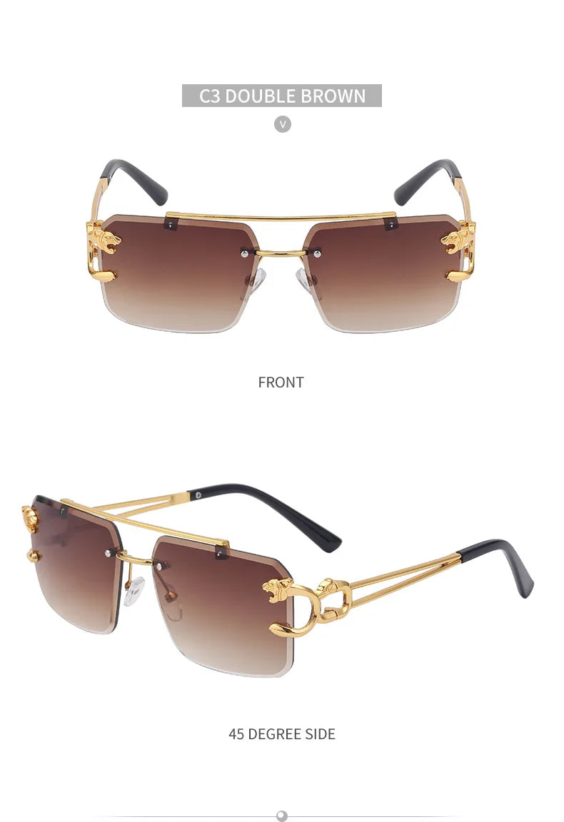 Óculos de Sol Fashion Metal Leopard Lentes Degradê Ocean Film e Proteção UV400