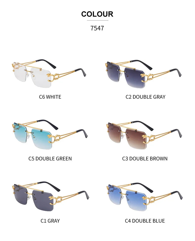 Óculos de Sol Fashion Metal Leopard Lentes Degradê Ocean Film e Proteção UV400