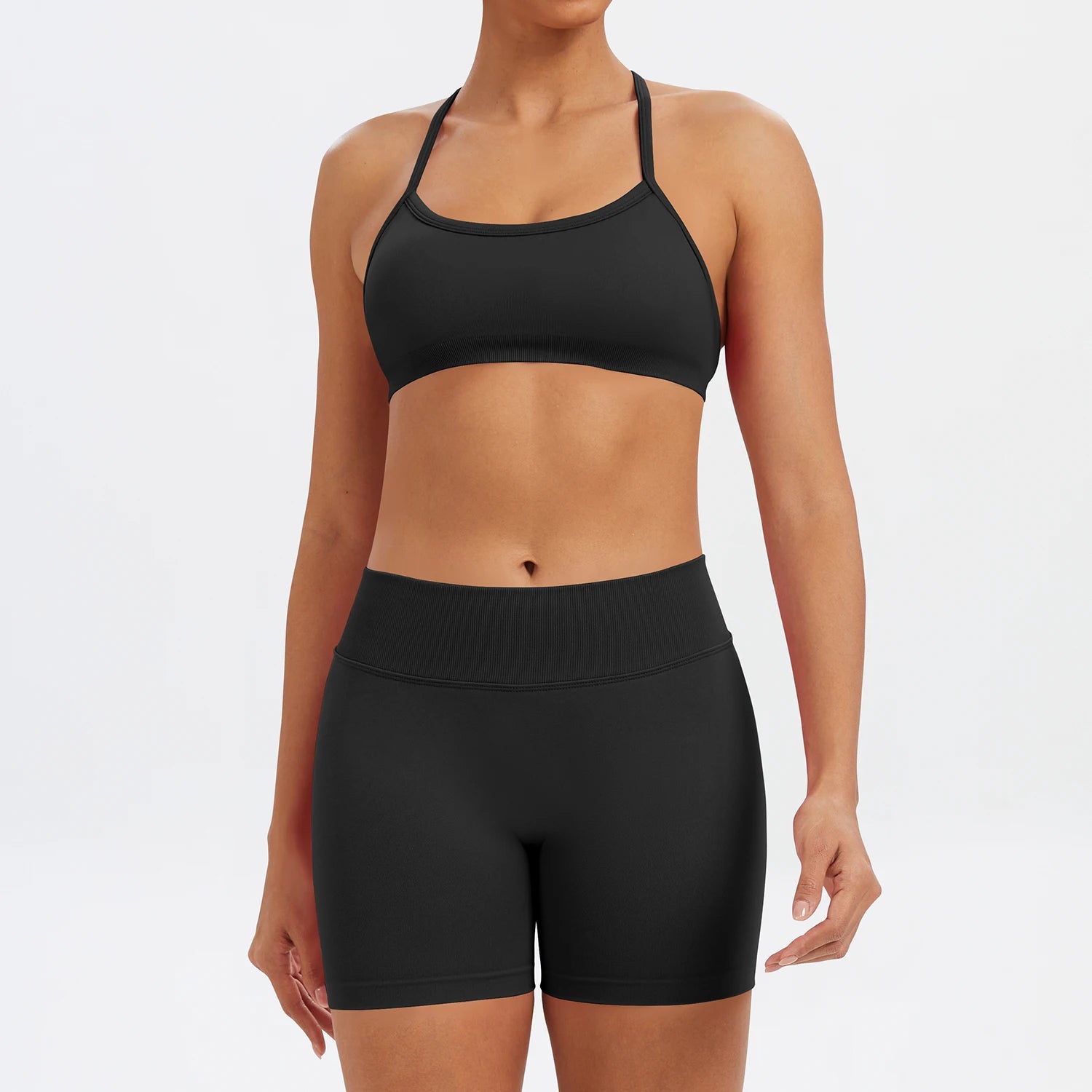 Conjunto Fitness Feminino de 2 Peças para Yoga e Academia – Top Esportivo e Legging de Cintura Alta Sem Costura para Treinos e Atividades Físicas
