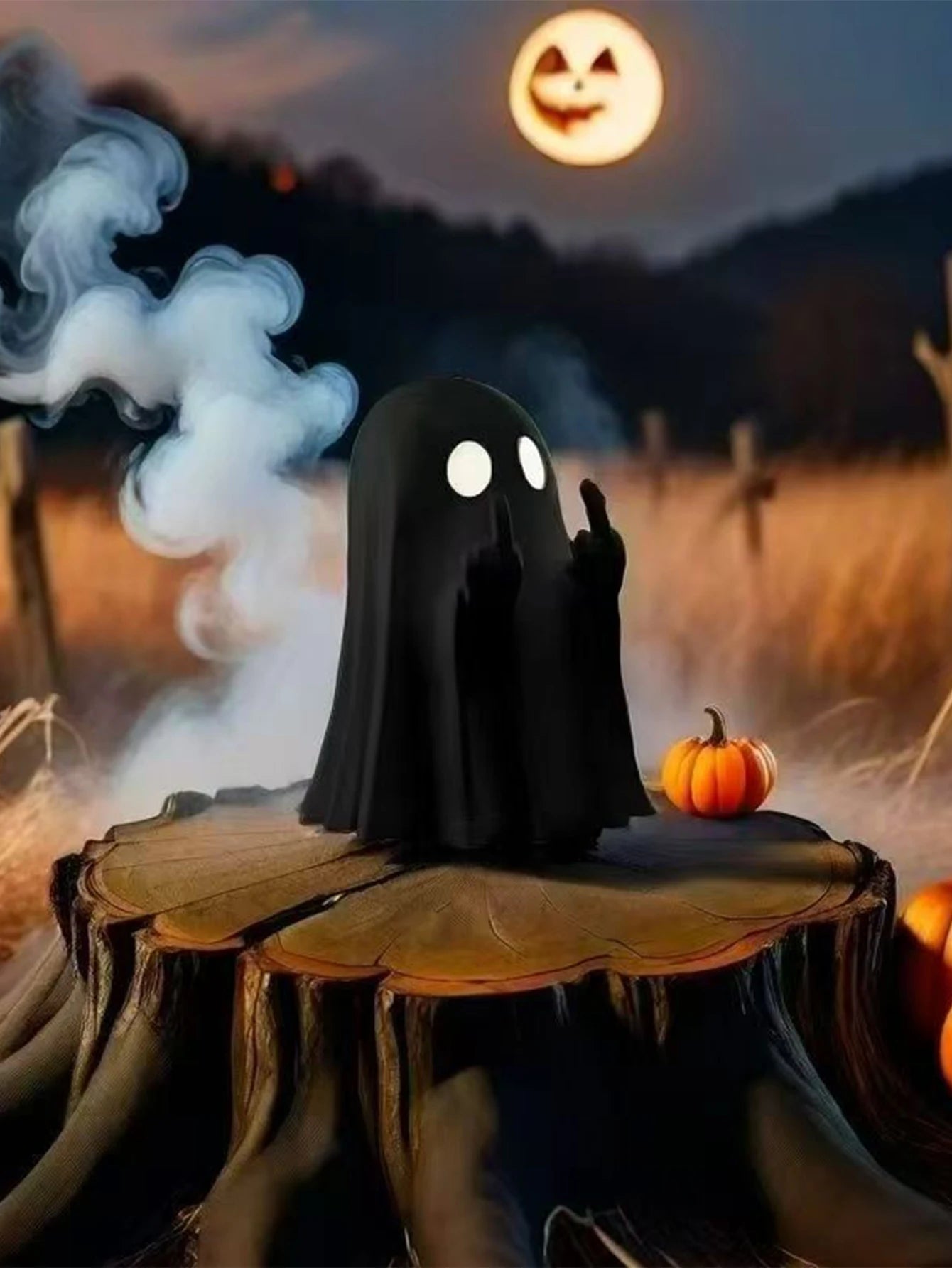 1 estátua de fantasma mostrando o dedo do meio, 7,5 cm, decoração de fantasma