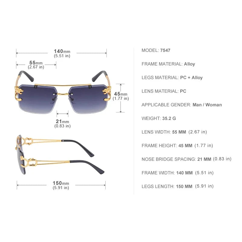 Óculos de Sol Fashion Metal Leopard Lentes Degradê Ocean Film e Proteção UV400