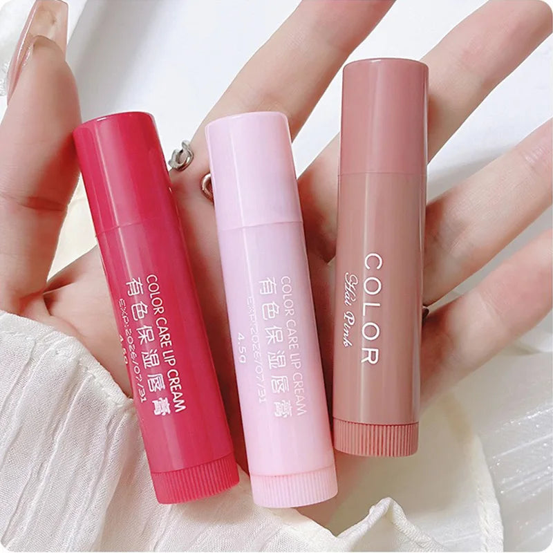 Conjunto de 3 bálsamos labiais hidratantes com cor HAIPINK - Hidratam, atenuam linhas nos lábios e previnem rachaduras.