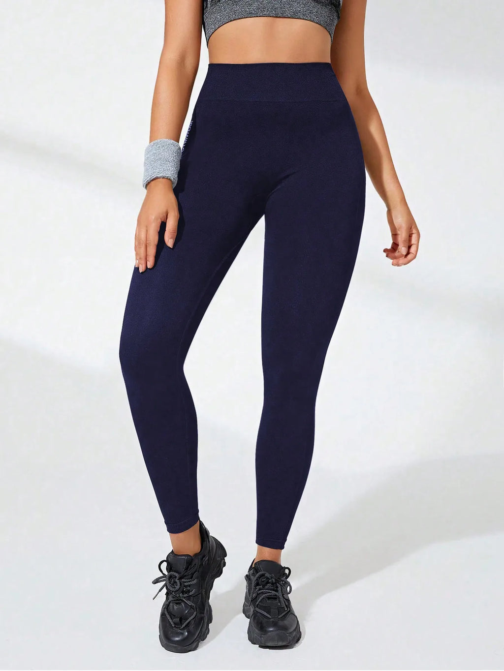 Leggings femininas de cintura alta, macias, com controle abdominal, modeladoras, pretas, para ioga, treino e corrida.