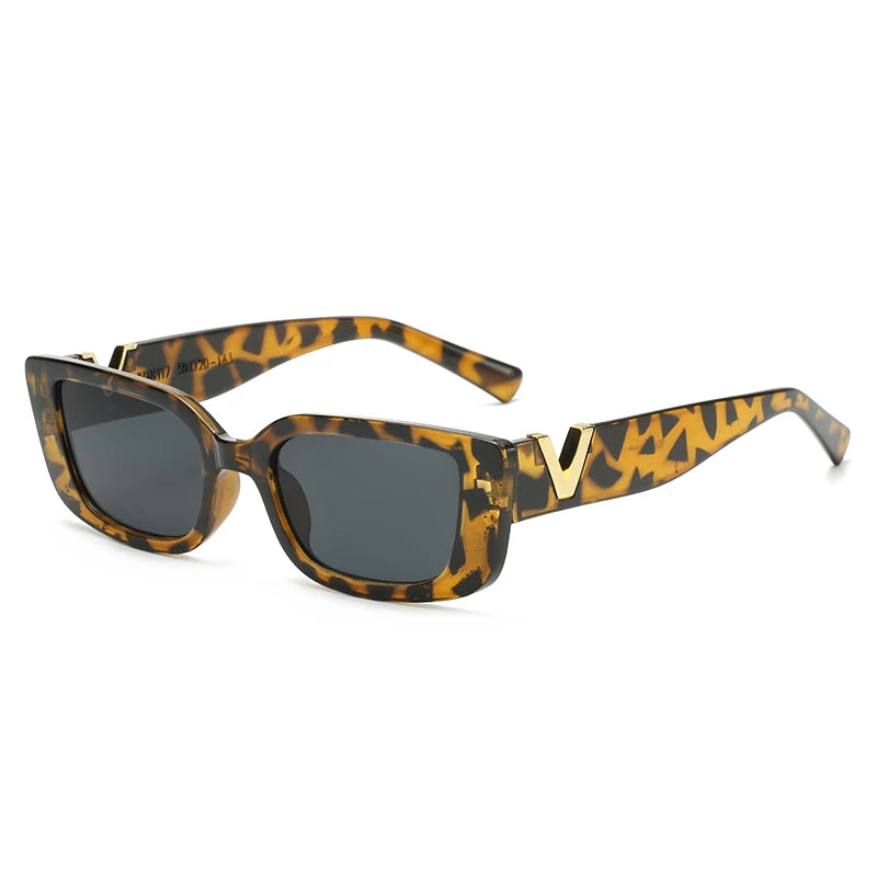 Óculos de Sol Retangulares Femininos de Luxo, Marca Vintage, Armação Pequena, Óculos Clássicos Pretos