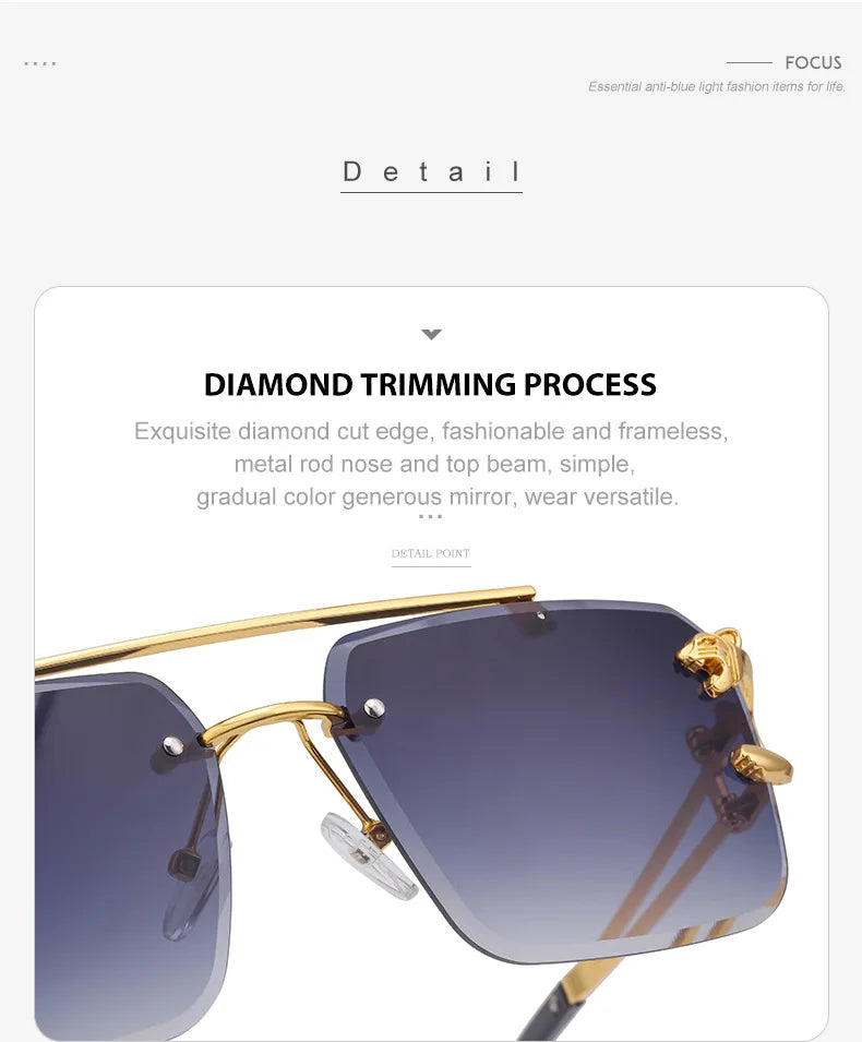 Óculos de Sol Fashion Metal Leopard Lentes Degradê Ocean Film e Proteção UV400
