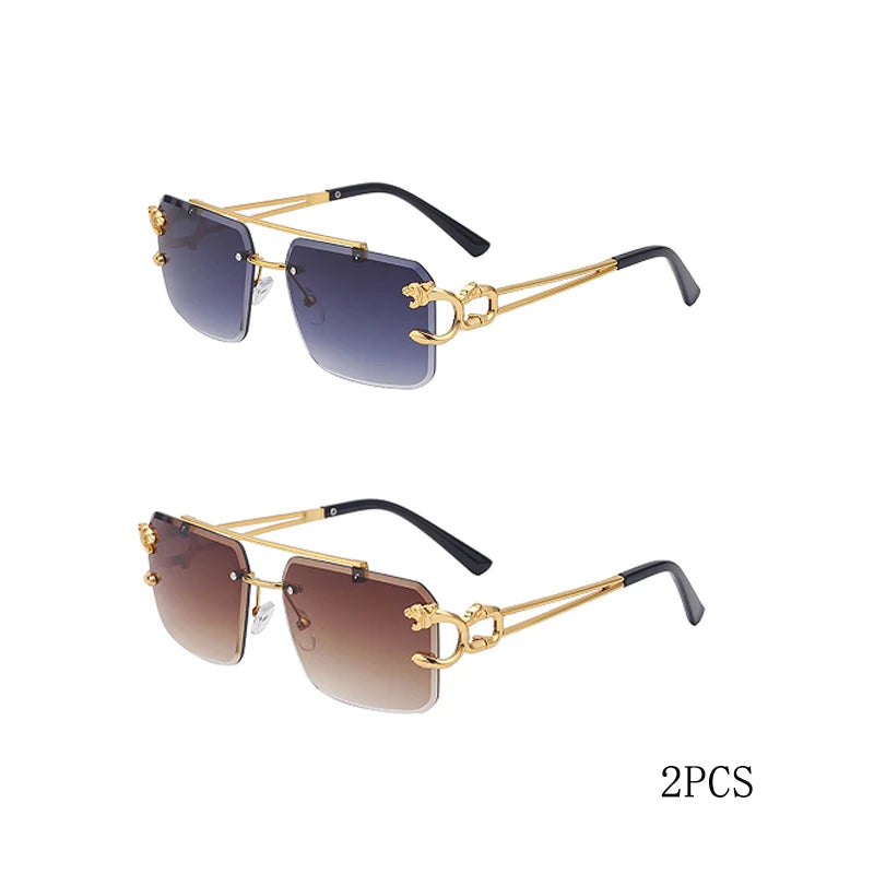 Óculos de Sol Fashion Metal Leopard Lentes Degradê Ocean Film e Proteção UV400