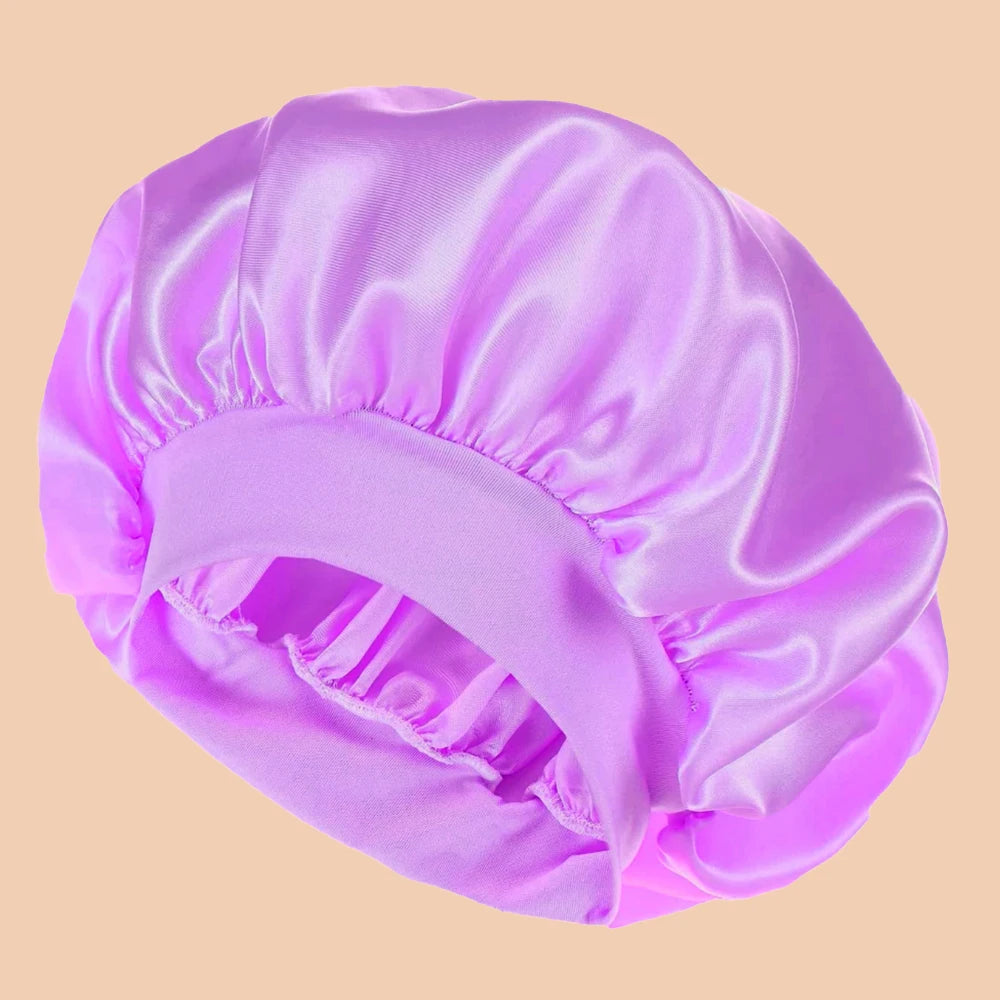 Touca de Banho Feminina de Cetim Lisa com Aba Larga (1 unidade), Ideal para Uso Diário.