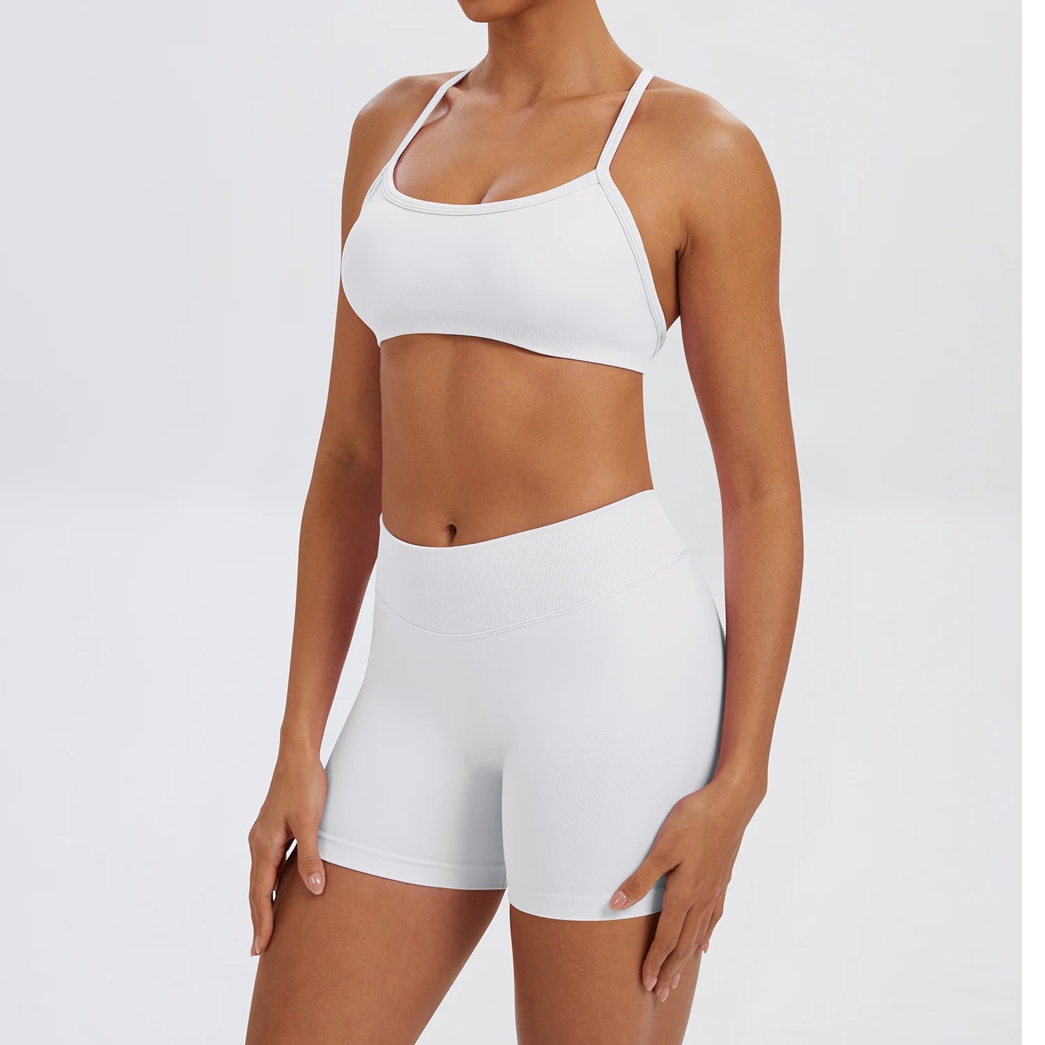 Conjunto Fitness Feminino de 2 Peças para Yoga e Academia – Top Esportivo e Legging de Cintura Alta Sem Costura para Treinos e Atividades Físicas