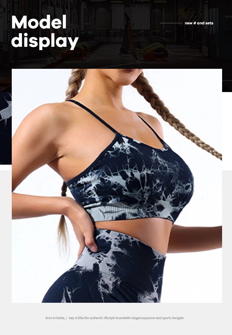 Colete feminino  com estampa tie-dye e alças sem costura, ideal para ioga, academia, esportes e corrida.