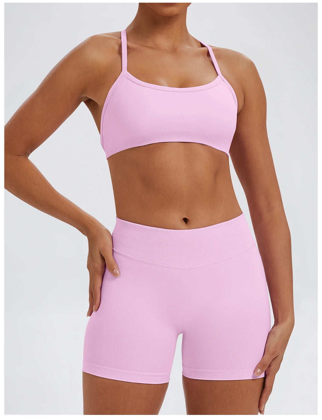 Conjunto Fitness Feminino de 2 Peças para Yoga e Academia – Top Esportivo e Legging de Cintura Alta Sem Costura para Treinos e Atividades Físicas
