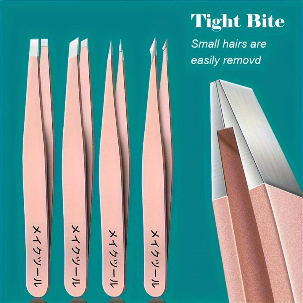 (Leve 4 e pague 2)Conjunto de 4 pinças profissionais para remoção de pelos de sobrancelha, perfeitas para uma remoção fácil e relaxante.