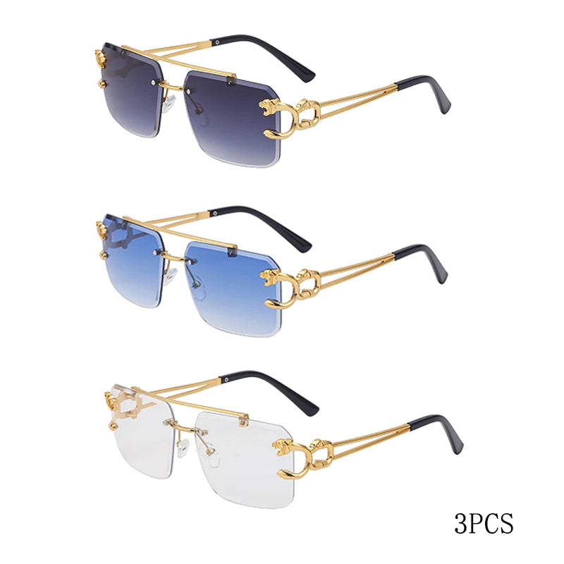 Óculos de Sol Fashion Metal Leopard Lentes Degradê Ocean Film e Proteção UV400