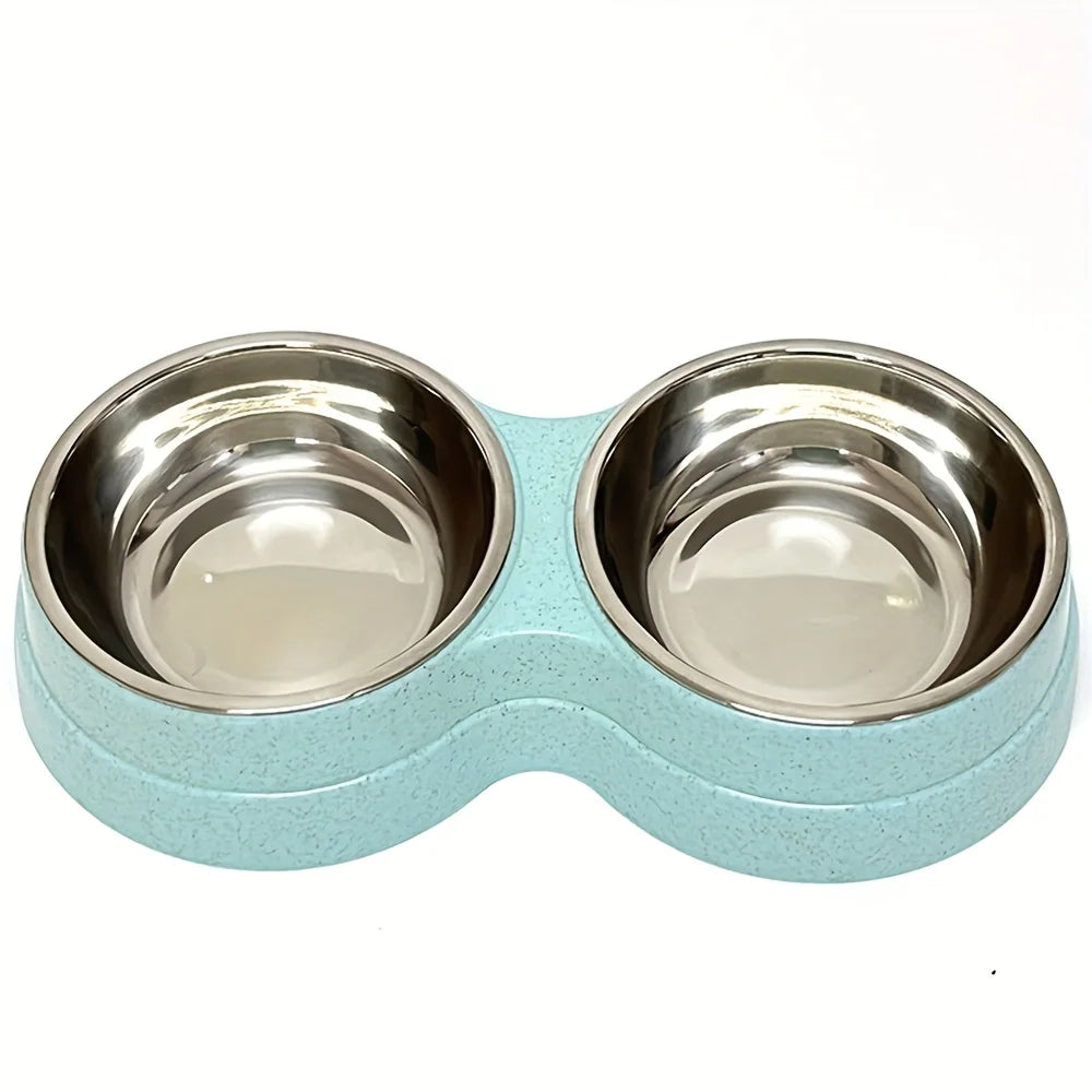 Conjunto de 1 Tigela Dupla em Aço Inoxidável para Cães e Gatos - Base Antiderrapante - Ideal para Água e Comida - Fácil de Limpar