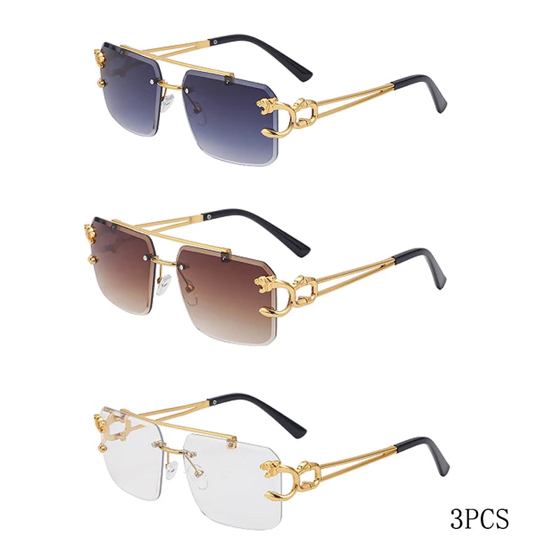 Óculos de Sol Fashion Metal Leopard Lentes Degradê Ocean Film e Proteção UV400