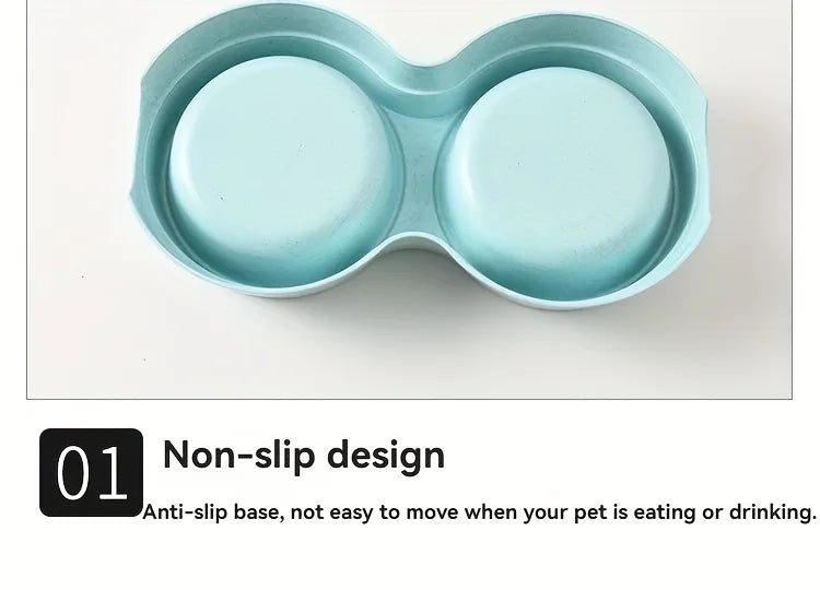 Conjunto de 1 Tigela Dupla em Aço Inoxidável para Cães e Gatos - Base Antiderrapante - Ideal para Água e Comida - Fácil de Limpar